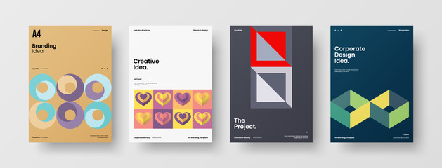 Company identity brochure template collection. Business presentation vector A4 vertical orientation front page mock up set. Corporate report cover abstract geometric illustration design layout bundle.