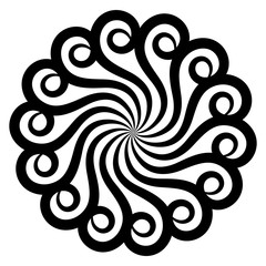 black and white round ornament. logo, emblem, embroidery, tattoo, print.