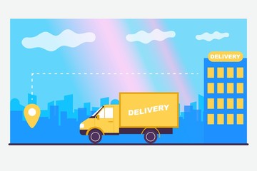 Delivery van goes. Shipping transport. Flat vector color