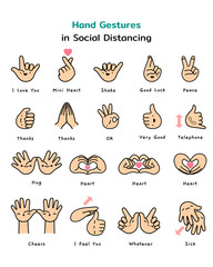 Hand Gesture Set in Social Distancing. The way to communicate without touching. Stay safe, Stay distancing.