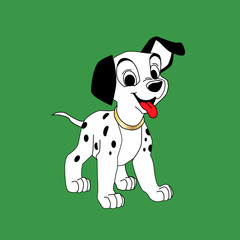 The picture is a small dog, puppy, with open mouth, with a collar. Drawing for baby illustration