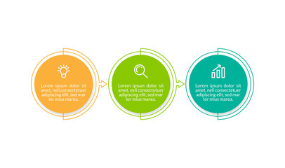 Minimal Business Infographics template. Timeline with 3 steps, options and marketing icons .Vector linear infographic with three conected elements. Can be use for presentation.