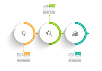Minimal Business Infographics template. Timeline with 3 steps, options and marketing icons .Vector linear infographic with three conected elements. Can be use for presentation.