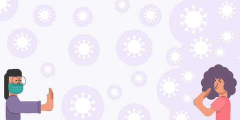 Infected woman sneezing and spreading coronavirus to other people. Concept covid-19 outbreak.