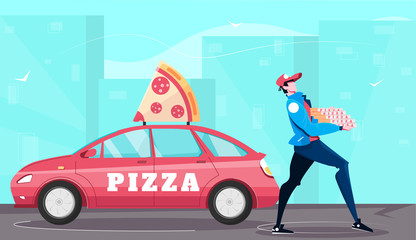 Pizza Delivery Car Composition
