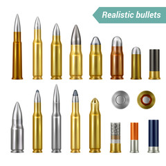 Bullets And Cartridges Realistic Set - obrazy, fototapety, plakaty