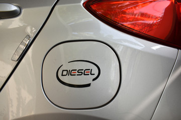Obraz premium Car fuel tank lid with diesel printed sticker