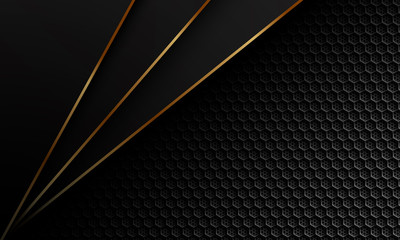 hexagon background with perforated metal texture. Business card design. Black abstract background. Abstract steel. Modern shape concept.  Vector 3D. EPS10.