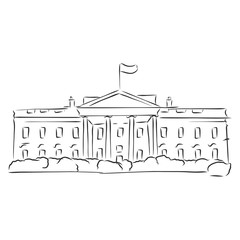 White house in Washington, an American landmark, vector illustration of a sketch