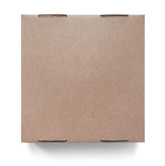Cardboard box on a white background with a light shadow, top view. Mockup for your ad, product display.