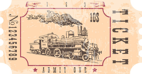 
vector image of old vintage american western rail train ticket