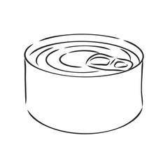 Hand drawn metal tin can isolated on white. Sketch, vector illustration.
