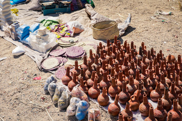 Clay jugs on the Local Food Market in Keren, Eritrea