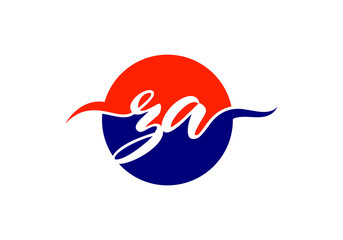Elegant ZA Logo Design Featuring a Modern Round Shape in Red and Blue with Swirling Accents