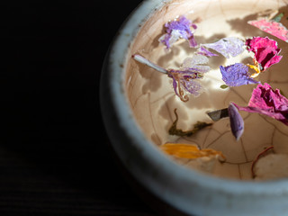 Flower tea for breakfast. Spring. Macro vision. Herbal tea