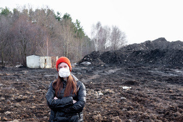 Fototapeta na wymiar masked girl in a post-apocalyptic world