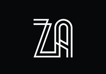 Modern Abstract Logo Design Featuring Stylized Overlapping Letters ZA in Minimalist White Lines on Black Background