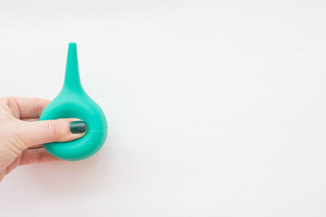medical enema on a white background. Medicine concept. Top view. Mock up. Flat lay composition