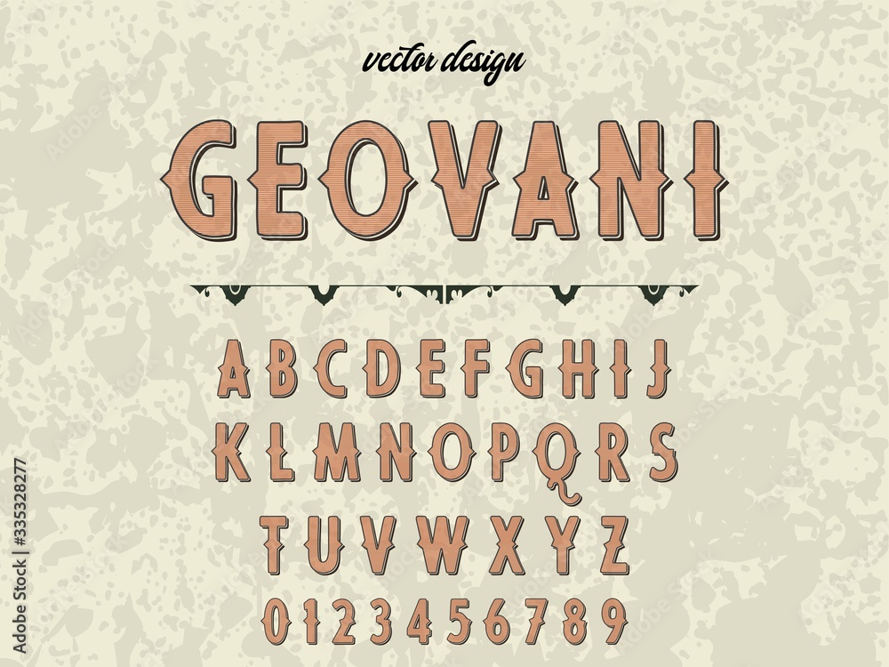 Poster font. script.typeface.alphabet .shadow effect.handcrafted handwritten vector label design old style.