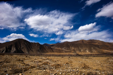 mountain landscape with blue sky in Tibet China 