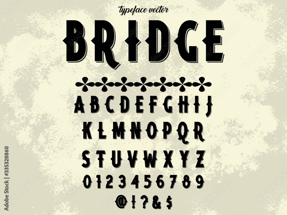 Poster font. script.typeface.alphabet .shadow effect.handcrafted handwritten vector label design old style.