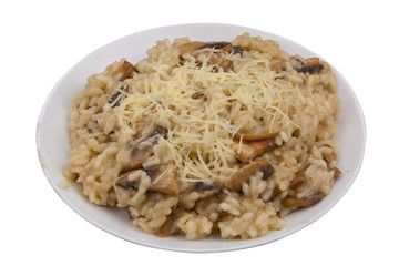 Tasty appetizing risotto on  white plate on  White background
