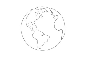 Earth globe one line. Vector illustration. Minimalist design.