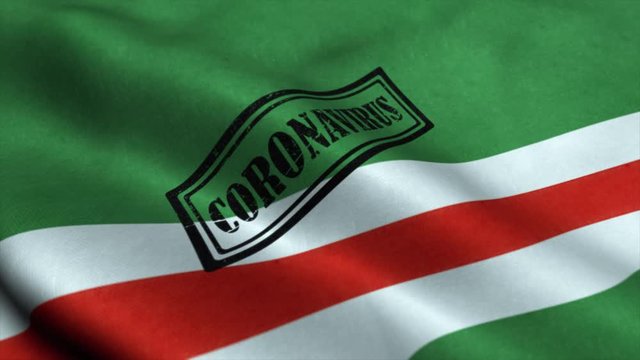 Coronavirus stamp on the flag of Chechen Republic. Coronavirus concept