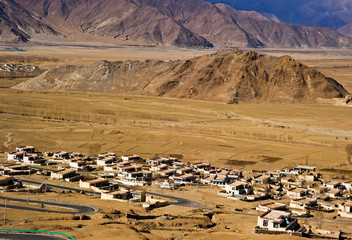 canyon landscape with blue sky in Tibet China 