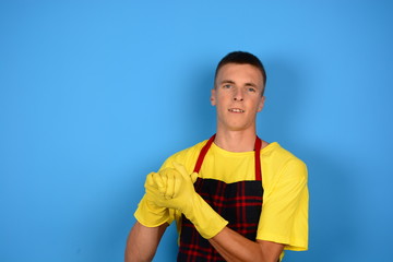 a man in an apron kitchen