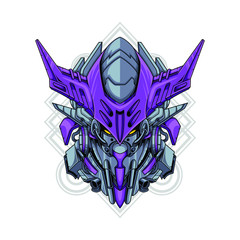 Vector illustration, Mecha head with sacred geometry pattern