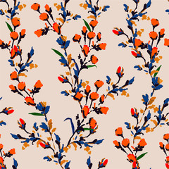 Hand drawn dilicate flower seamless pattern vector in paint brush style design for fashion ,fabric,web,wallper,wrapping and all prints