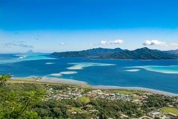 Naklejka na ściany i meble spectacular view over the barrier Reef between the Islands of Raiatea and Tahaa, Society Island, French Polynesia, South pacific Islands