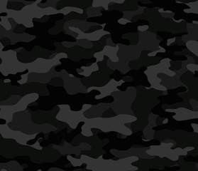 Black camouflage seamless print pattern. Vector