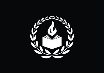 Symbolic Emblem of Knowledge Open Book Flame and Laurel Wreath Inspiring Education and Learning