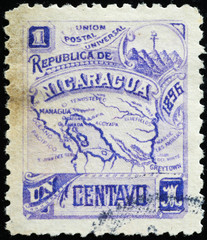  Vintage postage stamp of Nicaragua with its map