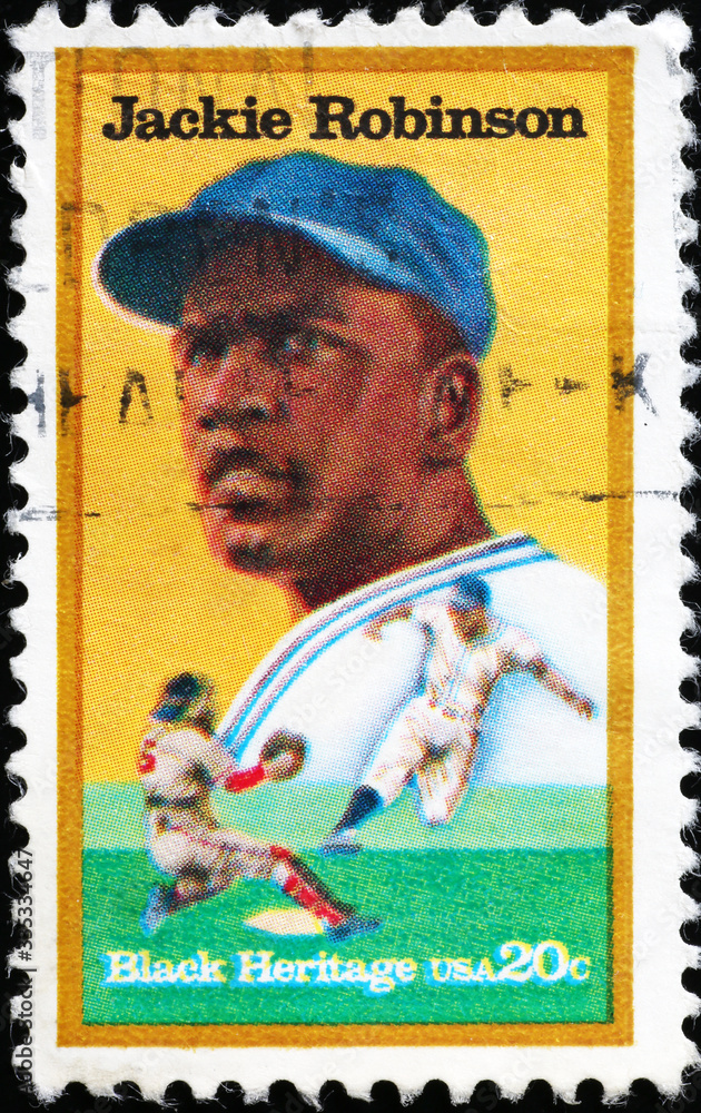 Wall mural Black heritage, Jackie Robinson on american stamp