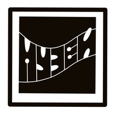 Museum, black square, label,icons, lettering, logo