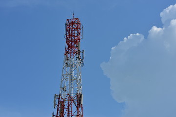 Wireless Communication Antenna With bright sky.Telecommunication tower with antennas.High pole for...