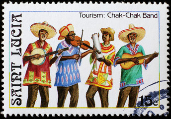 Caribbean music band on stamp of Saint Lucia