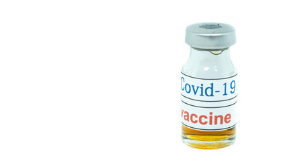 Close up vaccine  covid-19 bottle on Isolated white . Concept covid-19 virus or  Vaccination against various diseases.