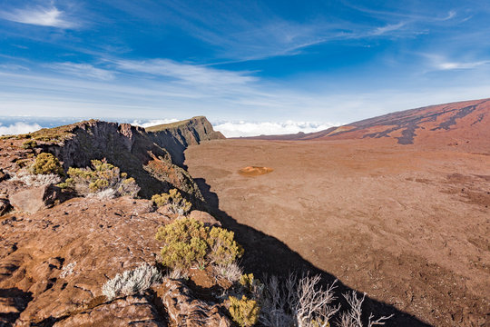 Piton de la Fournaise, very active volcano on the French Island La Reunion in the Indian Ocean, Landscape photography
