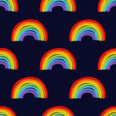 rainbow seamless doodle pattern, vector illustration