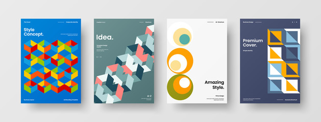 Company identity brochure template collection. Business presentation vector A4 vertical orientation front page mock up set. Corporate report cover abstract geometric illustration design layout bundle.