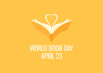 World Book Day with book and heart shaped vector. Open book with heart vector. Yellow book icon. Book Day Poster, April 23. Important day