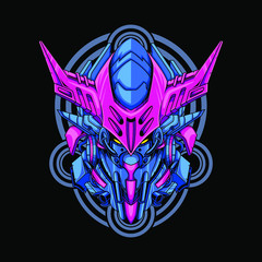 Vector illustration, Mecha head with sacred geometry pattern