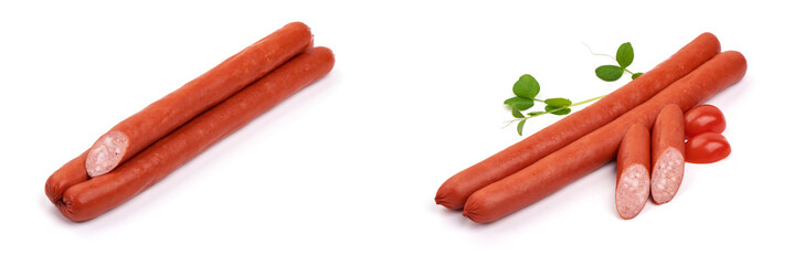 Thin Smoked Sausages, isolated on white background