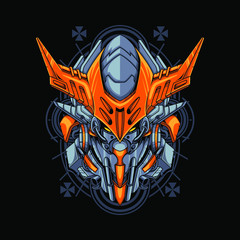Vector illustration, Mecha head with sacred geometry pattern