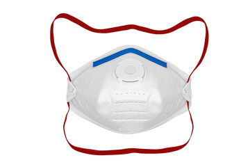 View of Disposable Respirator Mask FFP3 R D, respiratory protection against Covid-19, particles, mists, odors, acid gases. Fine dust medical mask FFP 3 with breathing valve