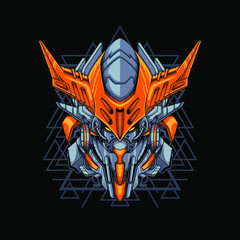 Vector illustration, Mecha head with sacred geometry pattern